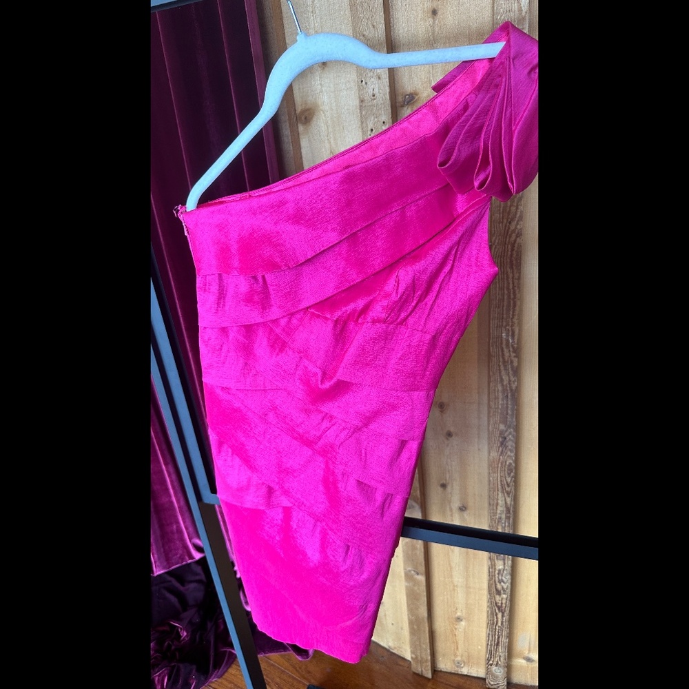 Hot pink one shoulder short dress